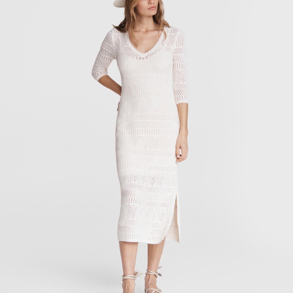 Rag & Bone Renee Long Cotton Crochet Knit Dress in Ivory Size XL